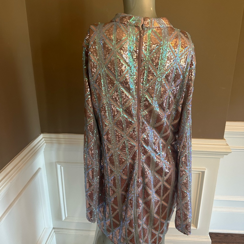 NWT Fashion Nova Sequin Mini Dress – Rose Gold Long Sleeve Bodycon Sz 2X - Picture 6 of 6